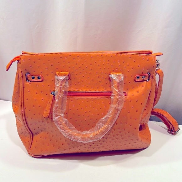New Penelope Ann "Ladies Who Lunch" Orange Pebbled Roomy Bag Purse Crossbody - Picture 8 of 11